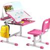 Generisch Tavolo e sedia per bambini con supporto per libri e luce a LED, scrivania per bambini regolabile in altezza, con tavolo inclinato e cassetto, scrivania per bambini per ragazzi e ragazze