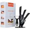 lcvtos Set di 3 Coltelli ceramica + Pelapatate e Blocco Coltelli in Ceramica Durevoli Professionali per Frutta, Verdura e Carne, Nero