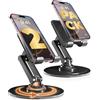 COOPER 360° Stand - Supporto cellulare regolabile da scrivania - 2 Pezzi | Supporto mobile rotante a 360°, angoli multipli, base metallica, pieghevole, portatile (Nero Lucido)