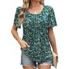 Famulily Camicette estive da donna con scollo rotondo a pieghe frontali per donne a maniche corte tunica camicette, Fiore verde, S