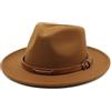 QUUPY Khaki Classic Feltro Fedora Cappello Wide Brim Floppy Panama Cappello Autunno Inverno Jazz Cappello con Rivet Cintura Fibbia Band e Coulisse Regolabile