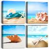 Artscope Stampe e Quadri su Tela 4 pz. Spiaggia e Mare Immagine Fotografia Murale Tela Wall Art Bel Regalo per Home Decor Ristorante Cucina Regalo di Anniversario Compleanno 30x30CM