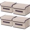NCRGB Scatole Portaoggetti in Tessuto,Scatole Portaoggetti Scatole per Armadio con Coperchio Set,Pieghevole,Contenitore per Armadio,Vestiti,Armadi (26×19×16cm/4pack, Beige Bianco)