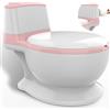 GoldEnough Vasino da viaggio per bambini, con spazzola per la pulizia, contenitore per salviette e paraspruzzi, portatile, per bambini da 1 a 6 anni, colore: rosa e bianco
