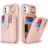 SailorTech Custodia per telefono per iPhone 11 Supporto ad anello con cerniera per carta di credito, iPhone 11 Custodia in pelle Portafoglio con portacarte per donne-Oro Rosa