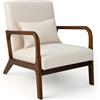 FANTASK Poltrona moderna divano singolo in legno con braccioli, poltrona lounge imbottita per soggiorno, camera da letto, 65 x 79 x 77 cm, beige