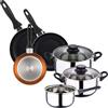 WELL HOME MOBILIARIO & DECORACIÓN Well Home Set di utensili da cucina da 5 pezzi in acciaio inox + 3 padelle Ø16Ø20Ø24 cm Bronzo metallizzato in alluminio pressato