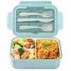 Diboniur Porta Pranzo, 1400ml Lunch Box con Posate, Schiscetta Pranzo Bambino Adulto Bento Box con 3 Scomparti, Schiscetta Contenitore Ermetico per Microonde Ufficio Lavoro Picnic (Azzurro)