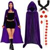 SINSEN Costume da corvo Titans da donna adulta, mantello viola da corvo, streghe, mantello, cintura, guanti in velluto rosso con gemma rossa, per cosplay, Halloween, costumi per feste, carnevale