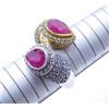 Lab- Crea Rubino & Zircone Taglio Pietra 925 Argento Sterling Bicolore Anello