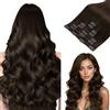 hotbanana Extension per capelli con clip, castano scuro chiaro con clip, extension per capelli umani veri, doppia trama, extension per capelli umani Remy, 35,6 cm, 120 g, 7 pezzi