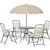 Outsunny Set 6 Mobili da Giardino con Tavolo, Sedia pieghevole e Ombrellone, in Tubi d'Acciaio, Crema | Aosom Italy