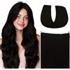 hotbanana Extension Capelli Veri con Filo Invisibile, 30cm 70g Nero Profondo Capelli Umani Remy Lisci, Invisible Wire Hair Extensions, Extension in Capelli Veri Invisibles
