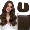 hotbanana Extension Capelli Veri con Filo Invisibile, 40cm 95g Marrone Cioccolato Capelli Umani Remy Lisci, Invisible Wire Hair Extensions, Extension in Capelli Veri Invisibles