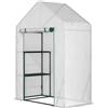 Easycomfort Serra da Giardino in PE e Acciaio per Esterni con 2 Scaffali e Porta Avvolgibile, 143x73x195 cm, Bianco