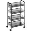 Easycomfort Carrello da Cucina a 4 Ripiani Rimovibili con 4 Ganci e Ruote, in Acciaio e Plastica PP, 45x26.5x84 cm, Nero