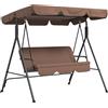 Outsunny Dondolo da Giardino a 3 Posti con Tettuccio Parasole Inclinabile e Cuscini, Dondolo da Esterno, 172x110x153 cm, Marrone e Nero | Aosom Italy