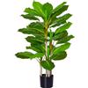 HOMCOM Pianta Verde Artificiale da 95 cm e 33 Foglie con Vaso Nero Ø15x13 cm, in PEVA, PE e Cemento|Aosom