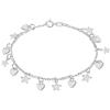 Tuscany Silver Bracciale da Donna in Argento Sterling con Stelle e Cuori da 18 cm/7