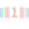 mciskin Makaron bianco, set di candele per il 1° compleanno, decorazione per il 1° compleanno, numero 1 candela per torte, 12 candele pastello a spirale arcobaleno per ragazze e ragazzi