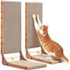 FUKUMARU Tiragraffi per Gatti Cartone, Giochi per Gatti Interni, Tiragraffi Divano Verticale, a Forma di L(68 cm), con Palla Giocattolo, Colore Noce, 2 Confezioni