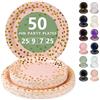 Nkaiso 50 Pezzi Rosa e Oro Piatti di Carta, 25 x 23cm & 25 x 18cm Piatti Monouso, Stoviglie per Feste usa e Getta Eleganti per Compleanno, Nuziale Doccia, Fidanzamento, Matrimoni