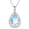 KQF Collana con ciondolo a forma di pietra di luna/muschio/lapislazzuli/occhio di gatto/peridoto/larimar a goccia, in argento Sterling, con nodo celtico, gioiello regalo per ragazze e donne, Argento