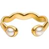 Purelei® Anello Dewdrop - Anello ondulato regolabile con perle di madreperla - Acciaio inossidabile 18K placcato oro/argento/oro rosa - Taglia 50-60 - Anello elegante da donna, Anpassbar, Acciaio