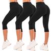 SINOPHANT 3/4 Leggins Capri Vita Alta Donna, Estivi Leggings Donna Fitness Corti Pantaloncini Yoga Coprenti Pinocchietto Opaco Elastici Morbido per Sportivi o Casual,XXL,Nero/Nero/Nero
