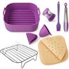 Moljaus Accessori per friggitrice ad aria - Compatibili con Cosori Dual Blaze 6,4 L e Cosori TurboBlaze 6 L Cestello in silicone 22 cm, griglia per friggitrice ad aria, 100 fogli, pinze, spazzola, senza BPA.
