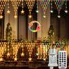 CCILAND Luci natalizie per esterni, 4 m, 196 luci a stella a LED con 11 modalità, spina, stringa impermeabile con telecomando e timer per grondaie, balconi, decorazioni per le vacanze, bianco caldo e altro