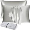 DISANGNI 100% Natural Mulberry Silk Pillow case for Hair and Skin with Hidden Zipper 22 Momme Both Sides Real Silk Pillow Case (2 pc 50x75 cm Light Grey)