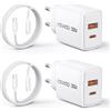 RAVIAD Caricatore USB C Rapido 2 Pezzi, 33W 2 Porte GaN Presa USBC Caricatore Caricabatterie con 1M Cavo USB C per iPhone 16 15 Pro Max, Galaxy S25 S24 S23, iPad, Spina Alimentatore Caricabatterie