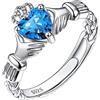 Suplight Anello Claddagh Donna Argento 925 Regolabile Pietra Cuore Solitario Blu Turchese Dicembre Fede Matrimonio Sposa