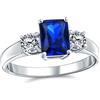 Bling Jewelry Stile classico senza tempo anello di fidanzamento con zaffiro blu simulato taglio smeraldo rettangolare 2CT tre pietre passato presente futuro per donne in argento sterling .925 con fascia semplice.