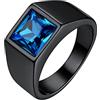 Bestyle Anello Acciaio Uomo Donna, Anello Uomo Nero con Misura IT 30 Circonferenza 69.7mm, Anello Ragazzo Maschio con 8mm Pietra Zaffiro, Idee Regalo per Compleanno Anniversario