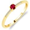 Planetys Anello solitario da donna in oro giallo 375/1000 con rubini naturali e diamanti, 14, Metallo, Rubino