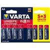 Varta 4706101428 Longlife Max Power (Max Tech) Batteria Alcalina, Stilo AA LR6, 1,5 V, Confezione da 5+3 Pile - Il design può variare, Confezione risparmio, Promozionale