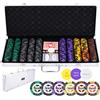Engelhart - 320921 - Set di Poker - Valigetta in Metallo Argentato con 500 Gettoni (14 g) Alta (25-25000), 2 Set di Carte, 3 Bottoni da Croupier, 5 Dadi