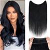 Silk-co (40-55cm) Extension con Filo Invisibile Capelli Veri Lisci 60g Fascia Unica 40cm Remy Human Hair Wire in Extension - 1 Nero Lucente