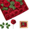 yayafunfun 25 rose artificiali rosse, rose in schiuma realistiche al tatto con steli, 4 foglie, fiori artificiali per matrimoni, bouquet da sposa, torte, pietre tombali, centrotavola, baby shower, decorazioni