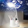 Peelanmall Lampada da scrivania LED per bambini, astronauta, lampada da tavolo portatile con supporto per penna, proiettore di cielo stellato, lampada da comodino, lampada da scrivania, dimmerabile, ricaricabile