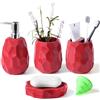 bwszrosa Set di accessori da bagno, set di 4 accessori da bagno, dispenser di sapone per lozione, portasapone, porta spazzolino, bicchiere per spazzolini, organizer da bagno per bagno moderno (rosso)