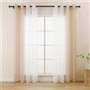 L.Z.E - Tende in voile con occhielli, set da 2 pezzi, colore beige e bianco, trasparenti, per soggiorno e camera da letto, 140 x 225 cm (larghezza x lunghezza), tende decorative e leggere