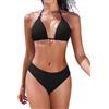 Nadeer Costume da Bagno Donna Due Pezzi Bikini Set Triangolo Sexy Halter Reggiseno Costumi da Bagno 2 Pezzi a Vita Alta Abiti da Spiaggia Costumi Mare e Piscina(Nero Puro,XL)