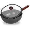 YHNDECO Padella in ferro forgiato, 24 cm, non rivestita, in ferro forgiato a mano, con coperchio in vetro, Big Belly Pot, padella in ferro giapponese forgiata per fornelli a gas e induzione