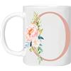 Mobile Stuff Tazza personalizzata con lettera O - Qualsiasi lettera alfabeto in ceramica da 311 ml, regalo per Natale, compleanno, festa della mamma o festa del papà, non vero glitter (rosa - O)