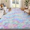 smiry Tappeto per soggiorno, 120 x 160 cm, per camera da letto, lavabile in lavatrice, antiscivolo, morbido, peloso, tie-dye, tappeto per bambini, ragazze e ragazzi, cameretta dei bambini, arcobaleno