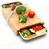 SOONHUA Tagliere in bambù con vaschette di raccolta in acciaio inox 304, tagliere da cucina, piatti da portata, set ideale per la cucina, tagliere in legno, cucina, 40,5 x 29 x 3,2 cm