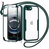 Jrkvniv Cover per iPhone 16E con Cordino,360 Gradi Trasparente Custodiacon con Protezione Schermo Integrata,Bumper Rugged Custodia con Regolabile Tracolla Corda Collana per 6.1-Verde